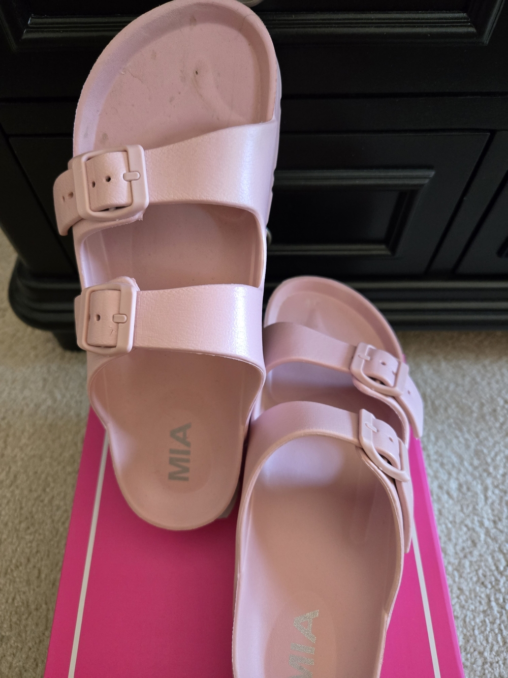 MIA Kids Pink Double-Buckle Slide Sandals